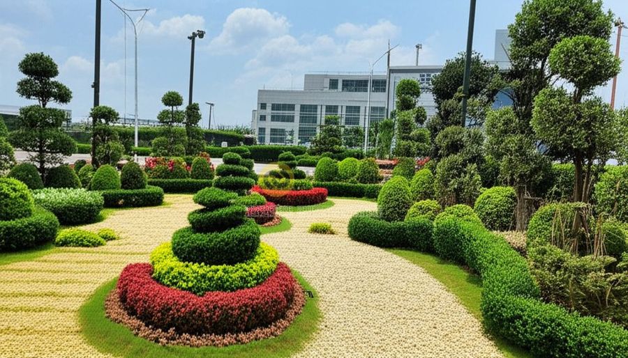 ออกแบบภูมิทัศน์โรงงานอุตสาหกรรม – สวนสวยสไตล์โมเดิร์น ดูแลง่าย