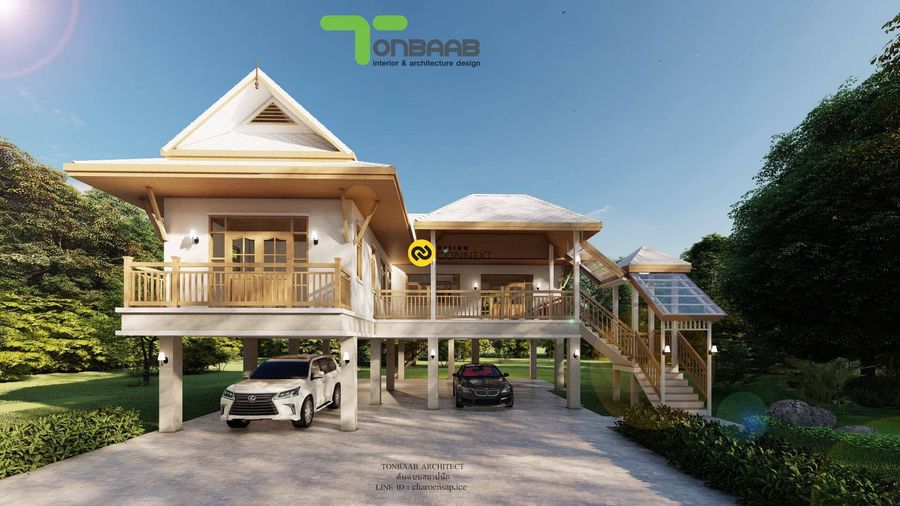 งานออกแบบบ้านพักอาศัย 2 ชั้น ยกสูง ทรงไทยประยุกต์